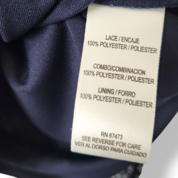 Gabby Skye Bell Sleeve Lace Navy Midi Lined Sheer Shift Dress, 12 - Picture 2 of 7